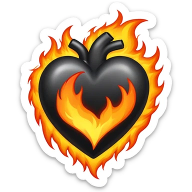 Black heart on fire sticker