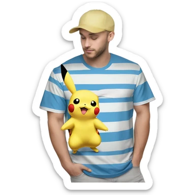 Pikachu com camisa listrada vermelho azul e branco sticker