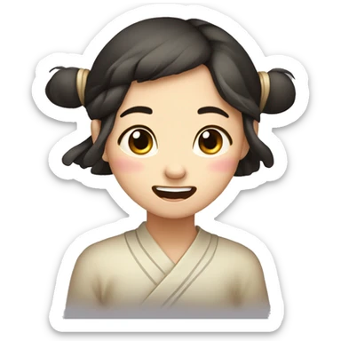 Flat illustration,A lovely ancient Chinese girl， laughing, smiling, angry, pouting, crying, excited, shy, crying, rolling eyes, aggrieved, speechless, impatient,   sticker