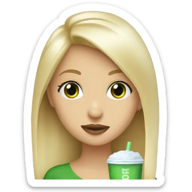 blondie girl with green eyes drinking ice coffee  sticker