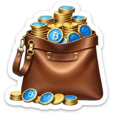 leather bag on top of blue coins stack sticker