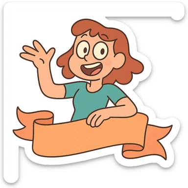 pastel orange ribbon, folded shape, calArts 2010s cartoon style sticker
