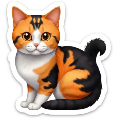 American shorthair calico cat with black fur on the right side of their face and orange on the left side sitting down sticker