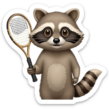 raccoon hand holding up a tennis racket sticker