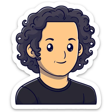 white man in his 40s with long tight curly hair and short sides sticker