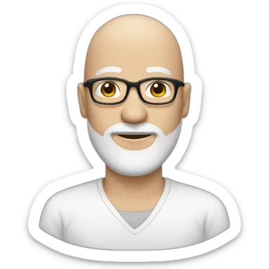 a white bald men with glasses and a black beard sticker