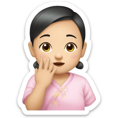 chinese baby girl posing with her hand on her chin, like hand holding her face up , one hand, and hand has palms open sticker