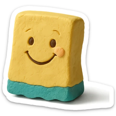 cleaning sponge with a cute smiling face, playful expression, pastel colors in claymation style sticker