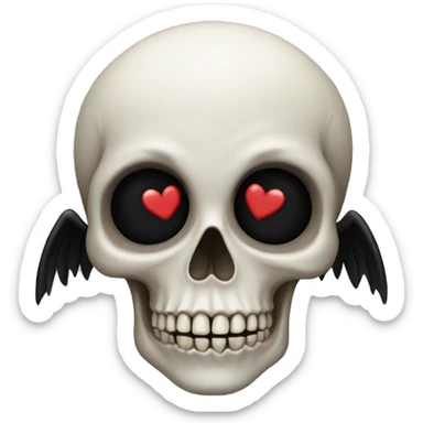 Skull with black hearts for eyes with wings  sticker
