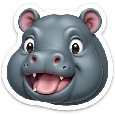 Cinematic Cute Yawning Hippo Portrait Emoji, Head tilted slightly with a dramatic, wide-open yawn, showcasing a soft, smooth slate-gray hide with gently drooping ears, round eyes barely open in drowsy contentment, Simplified yet irresistibly adorable features, highly detailed, glowing with a soft, cozy glow, high shine, relaxed yet expressive, stylized with a touch of aquatic charm, bright and endearing, soft glowing outline, capturing the essence of a sleepy yet affectionate hippo, so drowsy it feels like it could stretch out of the screen and curl up for a nap! sticker
