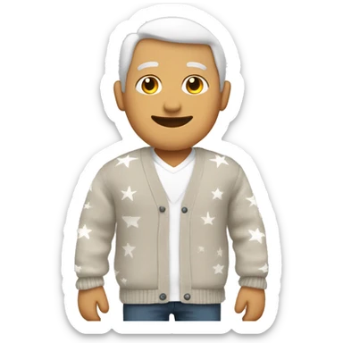 white tan cardigan with 3 gray stars on the sleeves sticker