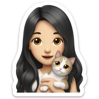 Korean girl with long black hair holding 2 cats sticker
