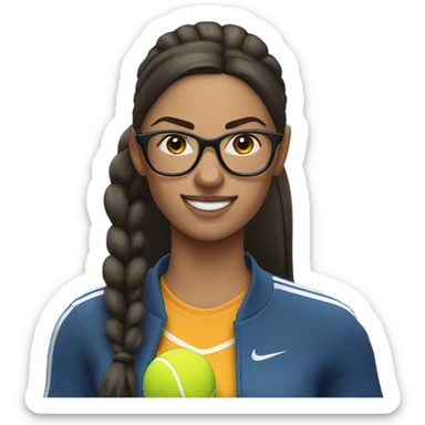 White woman long dark hair in pony tail with glasses hitting tennis ball  sticker