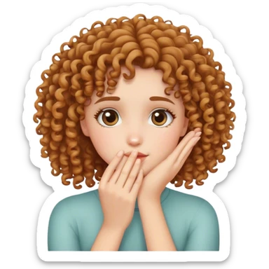 Curly haired girl holding her hand against her face in a cute way sticker