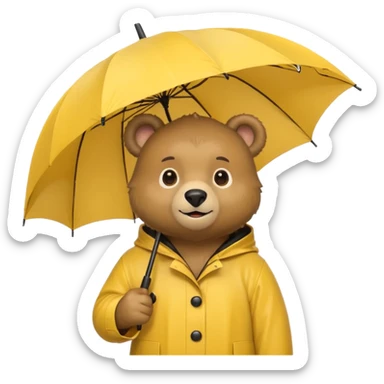 Bear with umbrella, wearing rain coat sticker