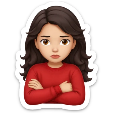 Hispanic girl with long wavy hair crossing her arms and pouting sticker