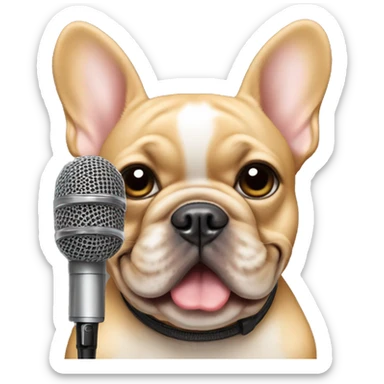All tan French bulldog with microphone sticker