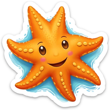 An orange starfish with a happy face smiles as it gently moves along the ocean floor sticker