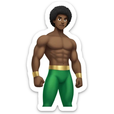 shirtless Muscular Afro teenage boy standing in a green superhero as prince Namor. sticker