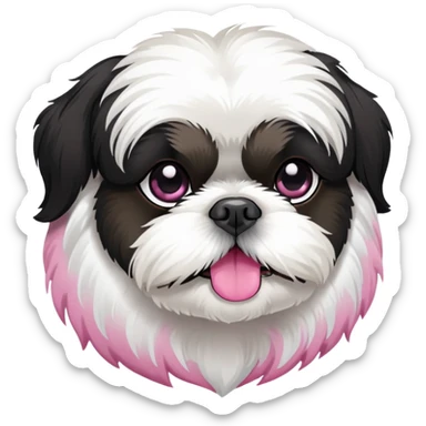 Black and white shih tzu with white dog pink nose sticker