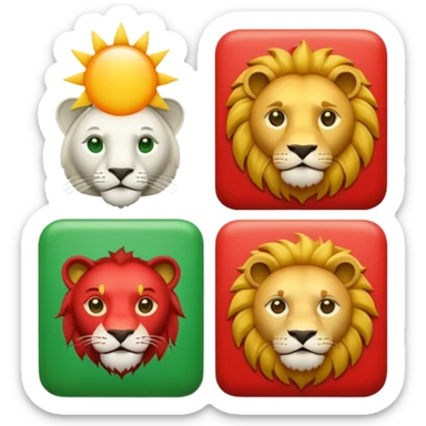 creative emoji combining a green square, white square, lion, sun, white square, and red square, arranged in a playful sequence sticker