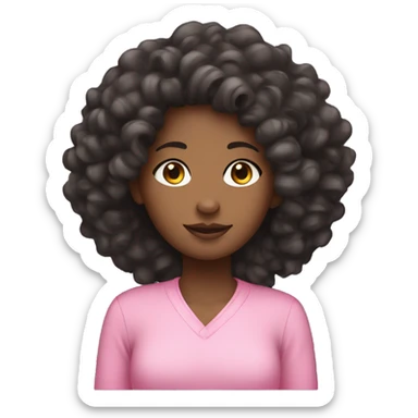 A black girl with asian ehes wearing a pink shirt with curly hair  sticker