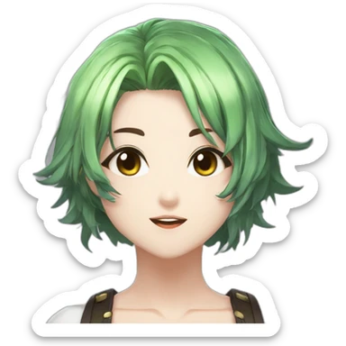 amiki green hair from epic seven vampire hunter female short hair brown eyes funny face sticker