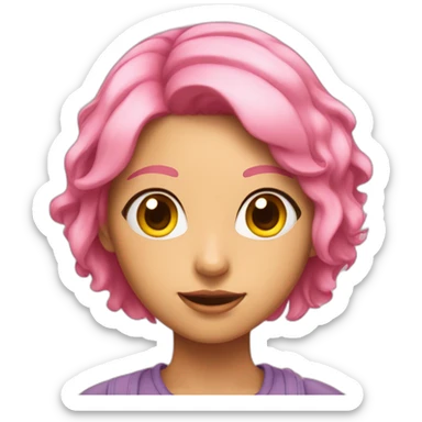 Mina is a teenage girl with pinkish skin, yellow eyes, and short pink hair with yellow antennae. sticker