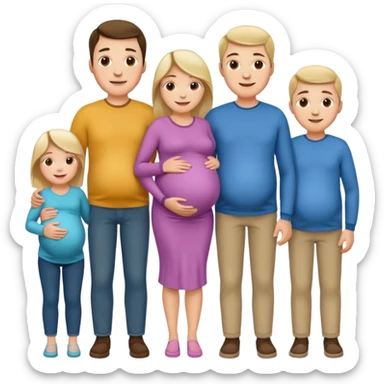 I want a couple. The wife is pregnant. Both the husband hand wife family are stand behind them. No kids sticker