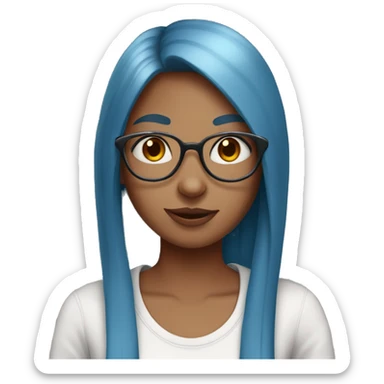 Girl with red long straight hair, blue eyes, glasses and a nose ring holding a grey cat  sticker