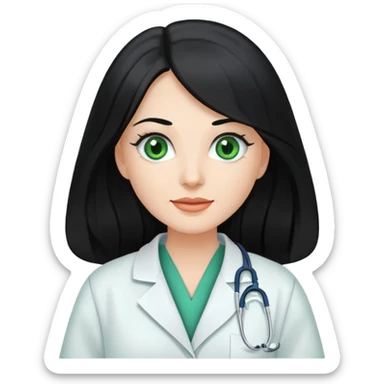 Woman with long, Black hair and with green eyes in dentist robe sticker