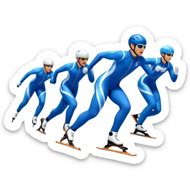 An icon showing speed skaters in aerodynamic suits racing on a professional oval ice track under a bright blue sky. Motion lines emphasize speed, with cheering crowds and snowy mountains in the background. Transparent background captures the energy of speed skating. sticker