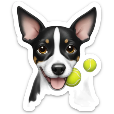 black and white rat terrier playing with tennis ball sticker
