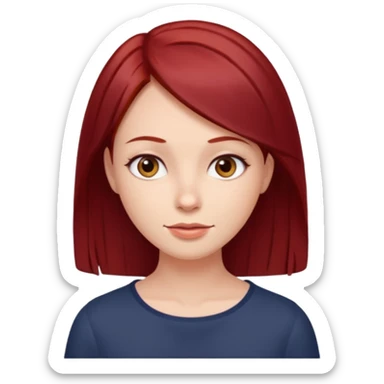 woman with straight dark red hair thin face cute sticker