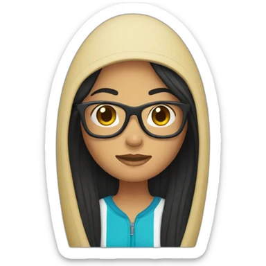 woman with glasses and long black hair and surfboard sticker