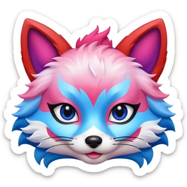 Mascara Kitsune Azul, Vermelho e Rosa degrade sticker