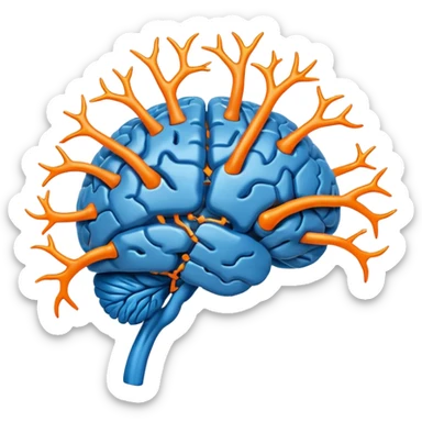 blue digital brain with orange neurons sticker
