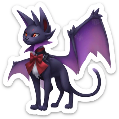 cool anthro evil black purple red ethereal fantasy nargacuga-Noivern-cat-Fakemon collar harness bow tie and bracers full body sticker