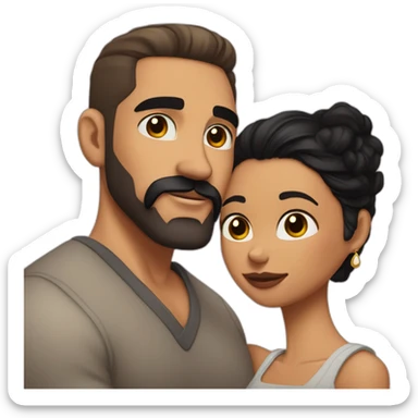 White latino man with Very short hair skin fade haircut , detailed moustache and beard, cuddling his black woman Wife  with straight keratin black hair and big earrings sticker
