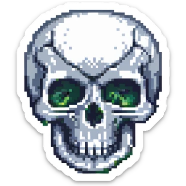a skull with the cranium blasting off, expressive, pixel art style sticker