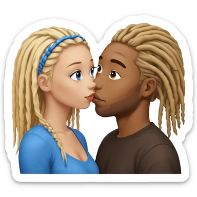 Black with dreads guy kissing a blonde hair blue eyed girl sticker