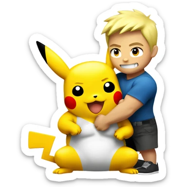 pikachu hugging a white bodybuilder sticker