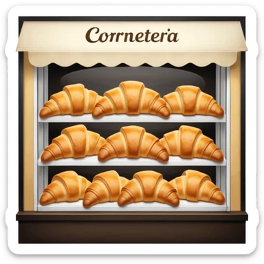 the front window of a bakery named "Cornetteria". With croissants  sticker