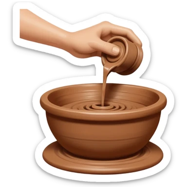 Realistic image of a potter's wheel in action, shaping wet clay into graceful shapes, water splashing gently sticker