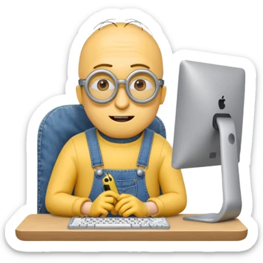 minion with desktop computer works deeply sticker