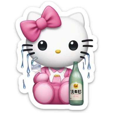 Hello kitty crying with tears holding alcohol hello kitty sticker