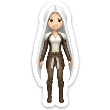 Asian feminine full body slim long white hair elf leather costume sticker