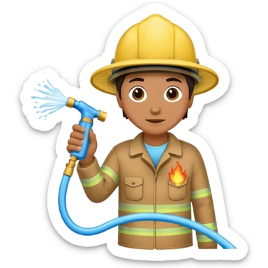A hand holding a water hose and extinguishing the fire, no fireman sticker