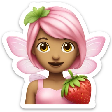pink fairy holding strawberry sticker