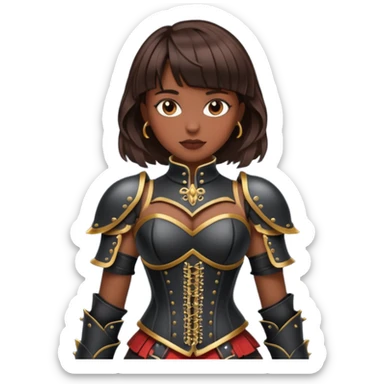 dark skinned with bangs brunette woman with corset armour sticker